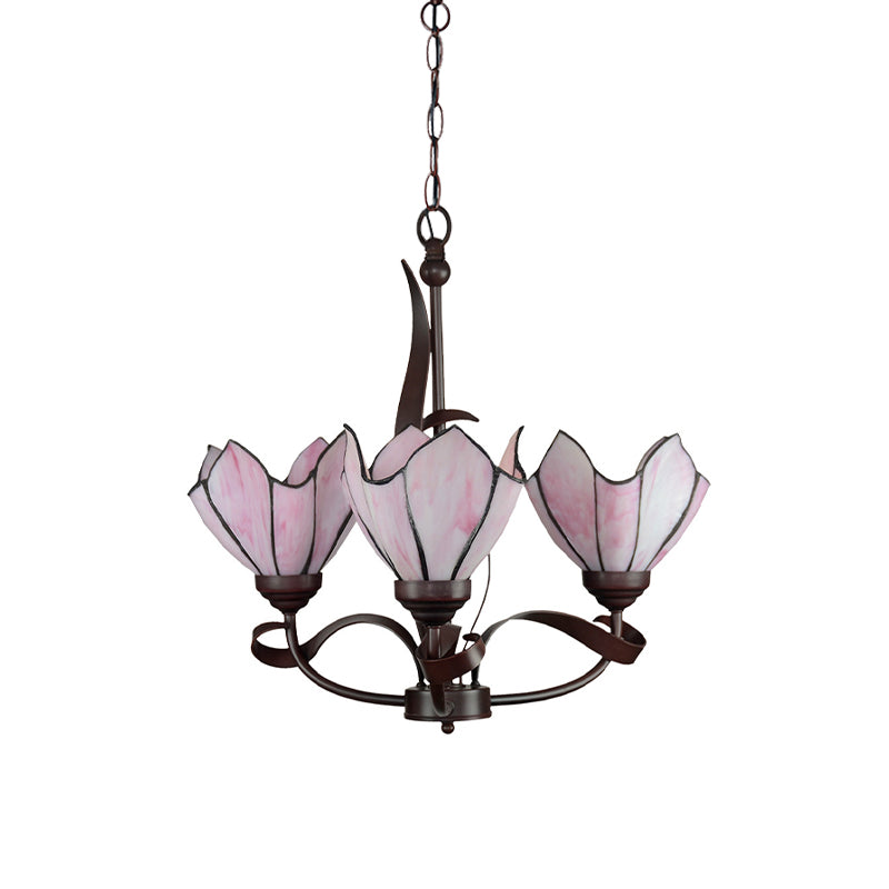 Baroque Pink/Purple Floral Chandelier - Bronze 3/5 Lights Kitchen Lighting Fixture