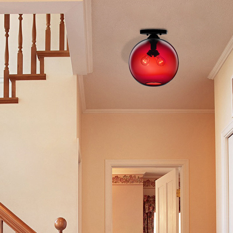 Modern 2 - Head Flushmount Ceiling Lamp With Colorful Glass Shades - Global Mounted Light’ Or