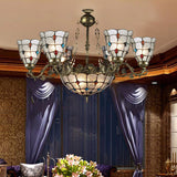 Frosted Glass Arm Pendant Chandelier - Tiffany Style 9/12 Lights Bronze Hanging Lamp For Living Room