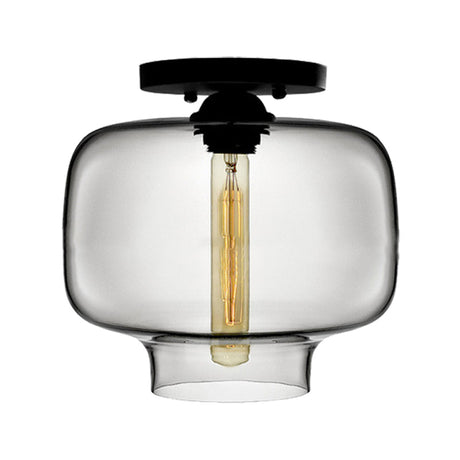 Modern Multi-Colored Lantern Flushmount Light With Glass Shade - Black Finish