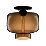 Modern Multi-Colored Lantern Flushmount Light With Glass Shade - Black Finish