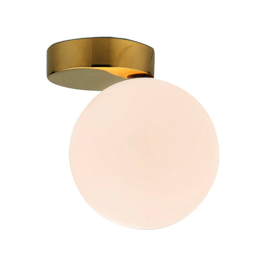 Nordic 1 - Bulb Flush Mount Ceiling Light In Gold Finish With White Glass Globe