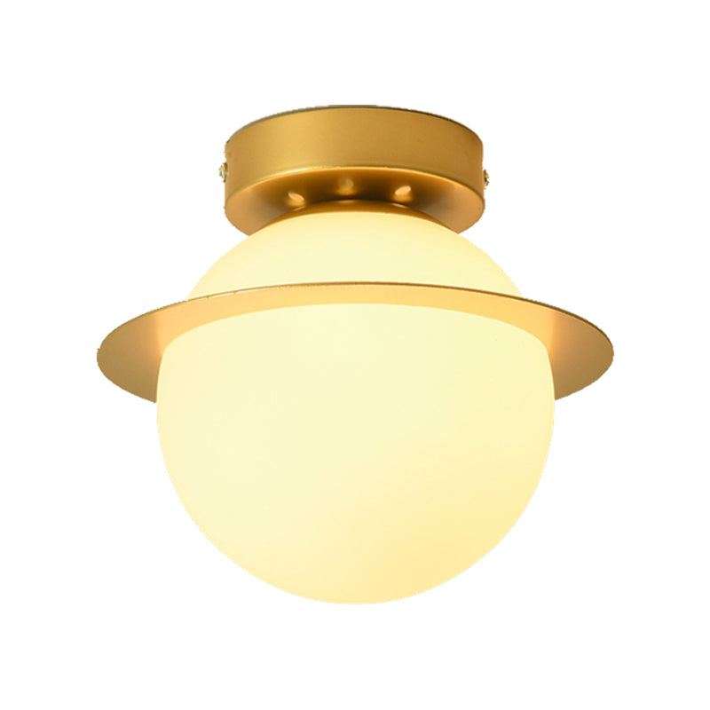 Nordic 1-Bulb Flush Mount Ceiling Light In Gold Finish With White Glass Globe