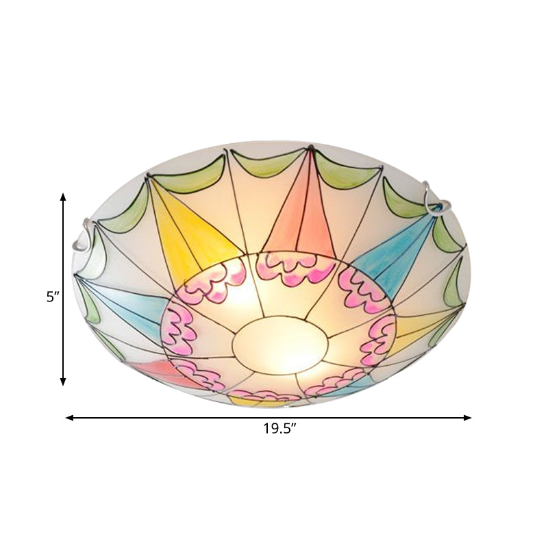 Mediterranean Pink Stained Glass Domed Flush Light Fixture - 3/4 Lights Ceiling Lighting For