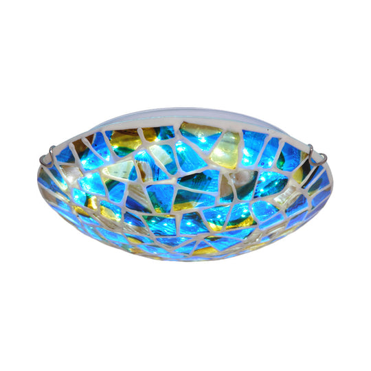 Mediterranean Blue Stained Glass Flushmount Lighting - 2/3/4 Lights Close To Ceiling Lamp For