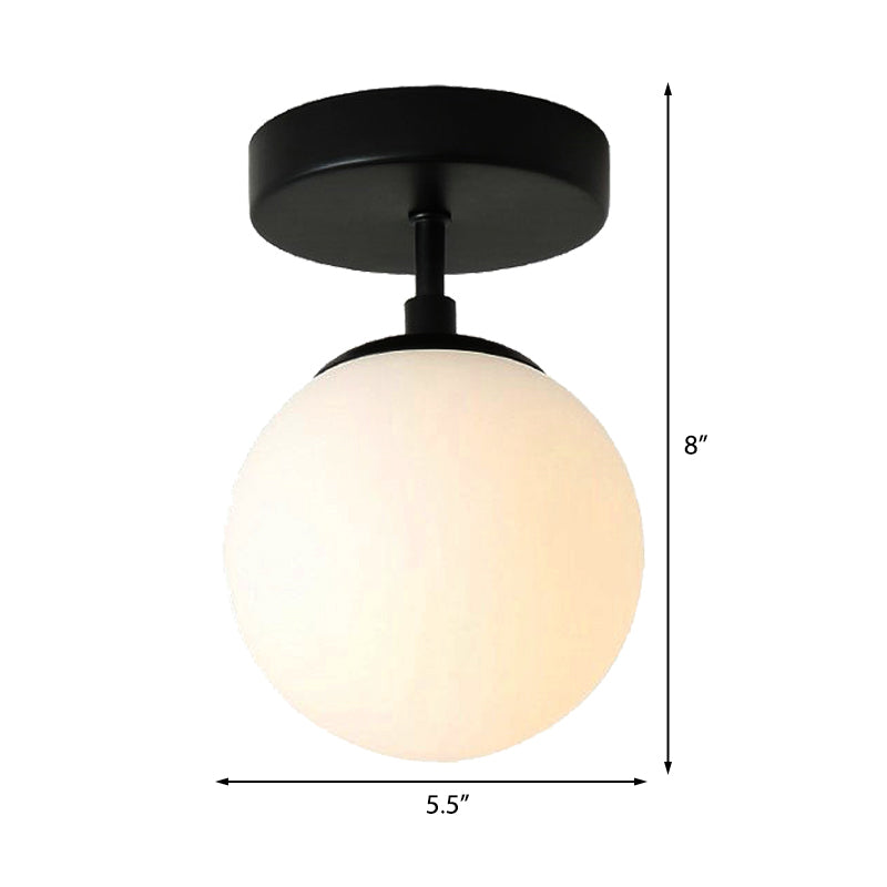Minimalist Semi-Flushmount Brass/Black Close To Ceiling Light With Frosted Globe Glass Shade