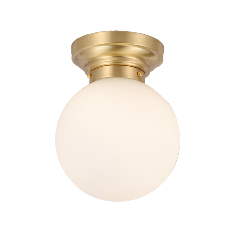 Minimalist Semi-Flushmount Brass/Black Close To Ceiling Light With Frosted Globe Glass Shade