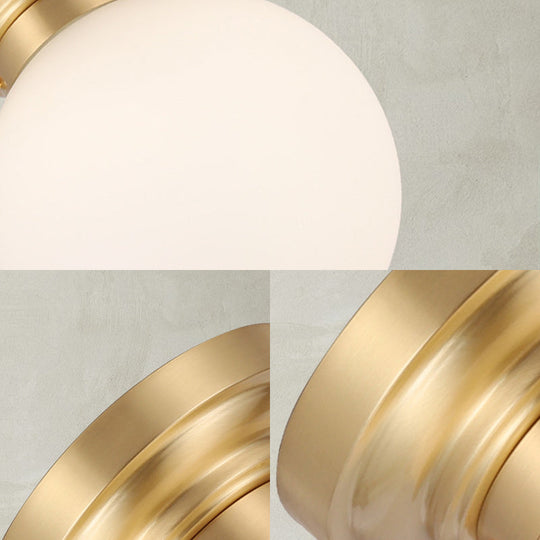 Minimalist Semi-Flushmount Brass/Black Close To Ceiling Light With Frosted Globe Glass Shade