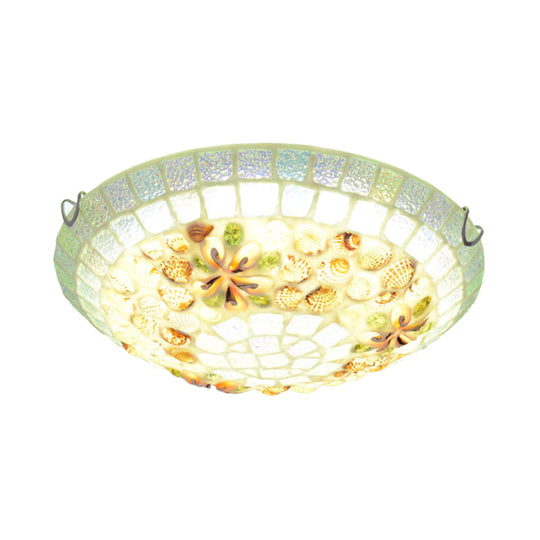 Tiffany-Style Led Flush Mount Lamp With Beige Shell Bowl Shade - Bedroom Ceiling Light Fixture