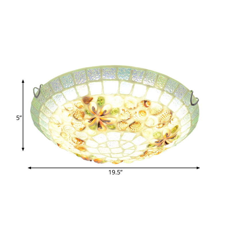 Tiffany - Style Led Flush Mount Lamp With Beige Shell Bowl Shade - Bedroom Ceiling Light Fixture