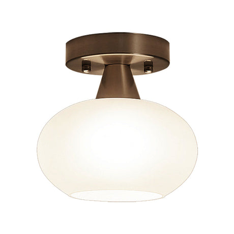 Modern White Glass Flush Mount Oval Lantern Ceiling Light For Bedroom
