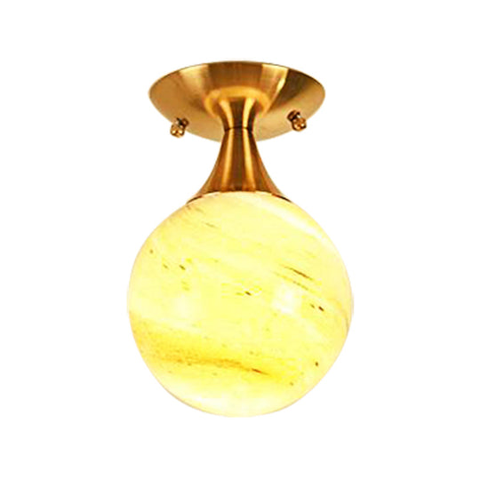 White - Yellow/Gray - Blue/Smoke Gray Glass Orb Shade Semi Mount Lighting - Nordic Style 1 Bulb