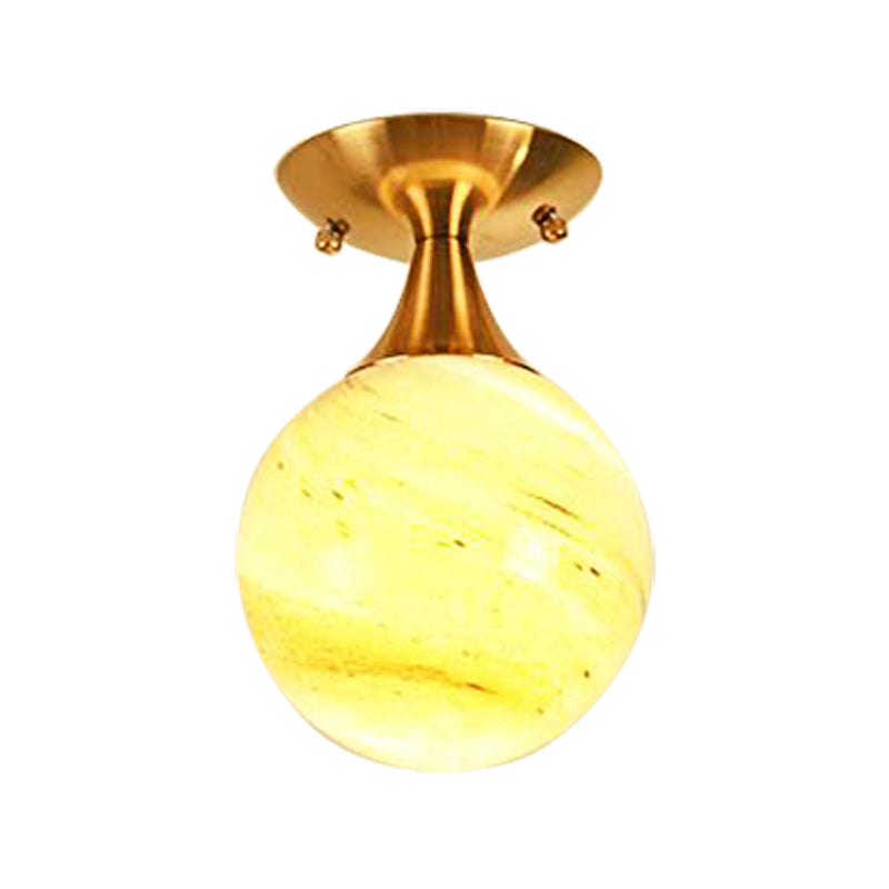 White-Yellow/Gray-Blue/Smoke Gray Glass Orb Shade Semi Mount Lighting - Nordic Style 1 Bulb Ceiling