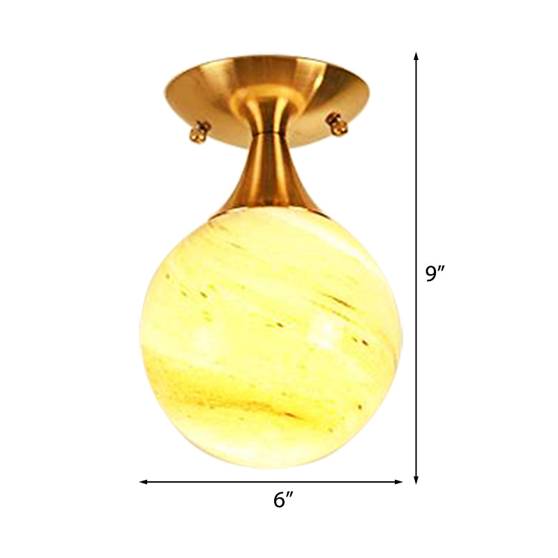 White-Yellow/Gray-Blue/Smoke Gray Glass Orb Shade Semi Mount Lighting - Nordic Style 1 Bulb Ceiling