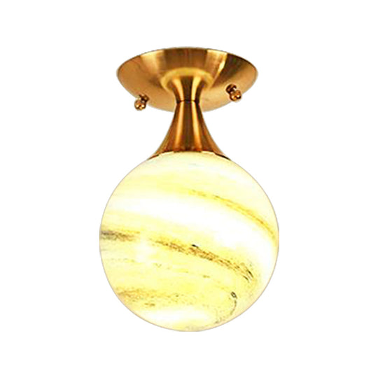 White-Yellow/Gray-Blue/Smoke Gray Glass Orb Shade Semi Mount Lighting - Nordic Style 1 Bulb Ceiling