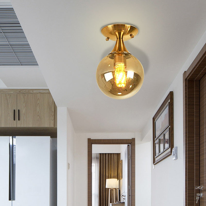 White - Yellow/Gray - Blue/Smoke Gray Glass Orb Shade Semi Mount Lighting - Nordic Style 1 Bulb