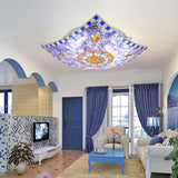 Baroque Style Purple Glass Led Flush Mount Recessed Light Fixture - Square Design 12’/16’/19.5’ Wide