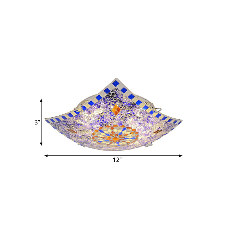 Baroque Style Purple Glass Led Flush Mount Recessed Light Fixture - Square Design 12’/16’/19.5’ Wide