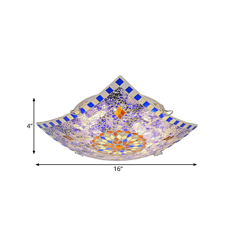 Baroque Style Purple Glass Led Flush Mount Recessed Light Fixture - Square Design 12/16/19.5 Wide