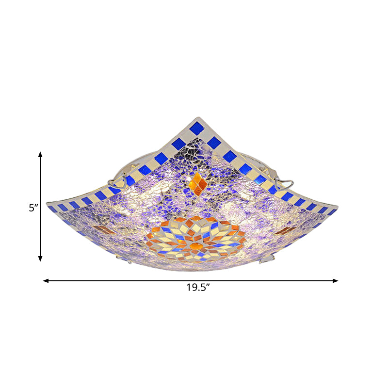 Baroque Style Purple Glass Led Flush Mount Recessed Light Fixture - Square Design 12/16/19.5 Wide