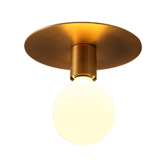 Golden Flush Mount Ceiling Lamp With Frosted Glass & Backplate Design