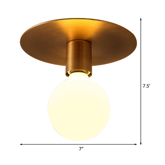 Golden Flush Mount Ceiling Lamp With Frosted Glass & Backplate Design