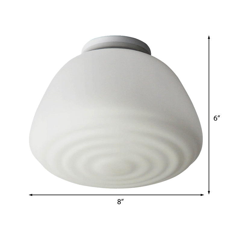 Minimalist 1 Head Flush Mount Lantern Light With Opal Glass Shade For Kitchen - 6’/8’ W Cone
