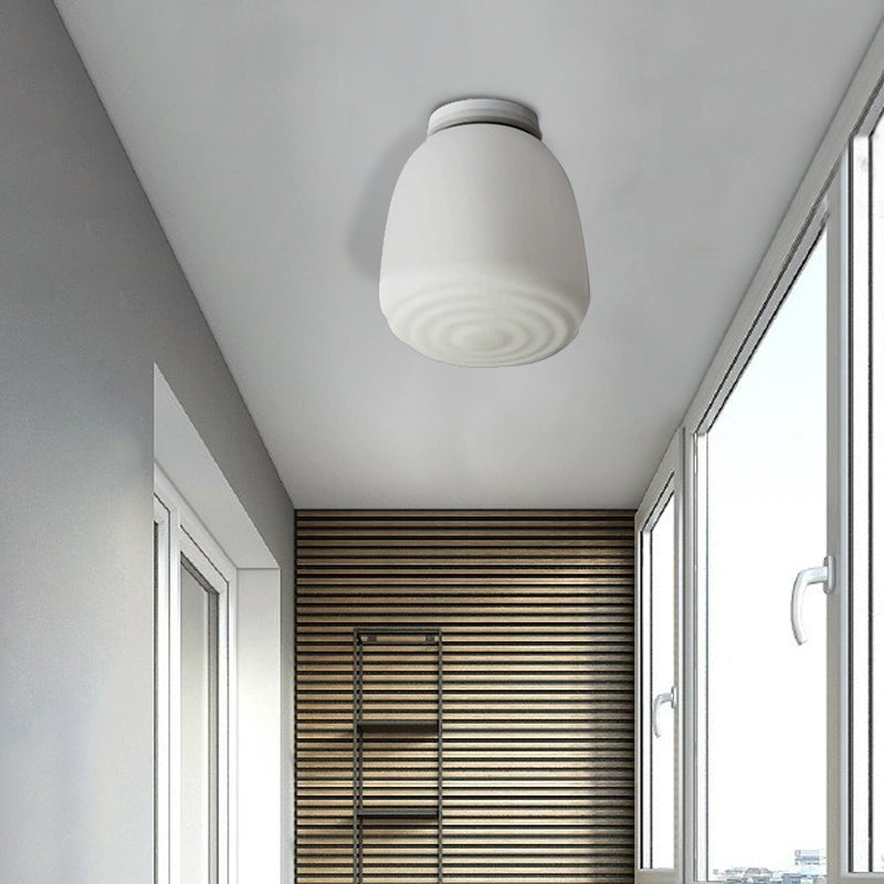 Minimalist 1 Head Flush Mount Lantern Light With Opal Glass Shade For Kitchen - 6/8 W Cone Lighting