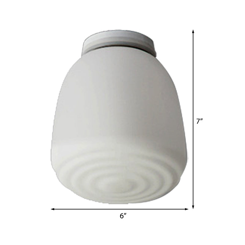Minimalist 1 Head Flush Mount Lantern Light With Opal Glass Shade For Kitchen - 6’/8’ W Cone