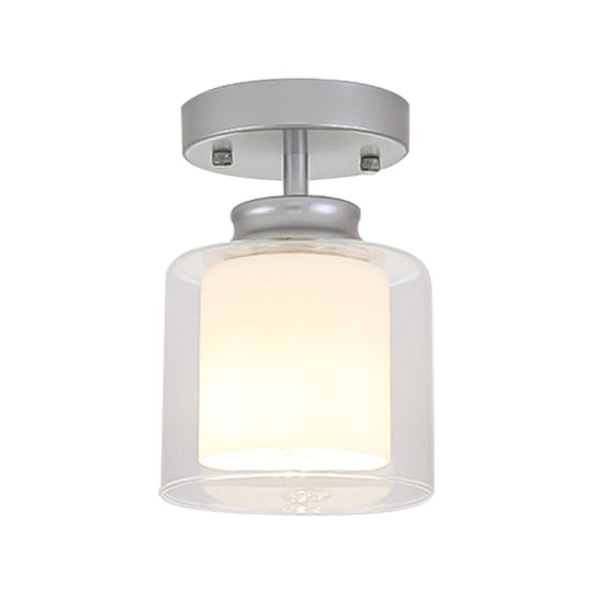 Contemporary Cylinder Semi Flush Ceiling Light With Glass Shade - Black/Silver/Gold Finish 1 Bulb