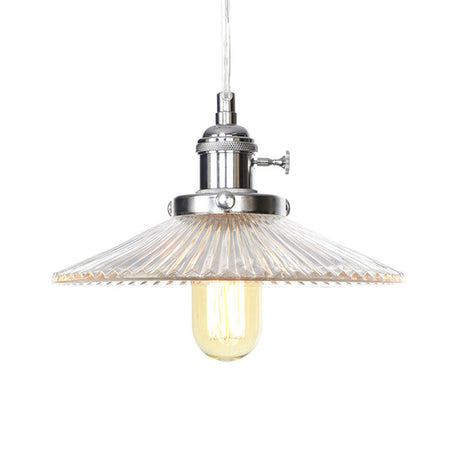 Vintage Stylish Clear Ribbed Glass Saucer Pendant Lighting - 1 Head Ceiling Fixture For Coffee Shop