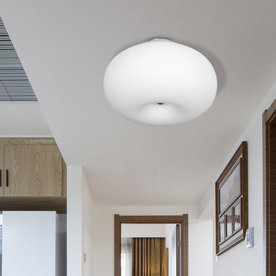 Modernist Ceiling Flush Mount Light With Glass Lampshade For Balcony - White Obong 3 Sizes Available