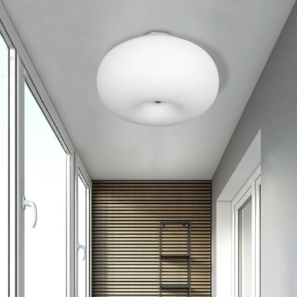 Modernist Ceiling Flush Mount Light With Glass Lampshade For Balcony - White Obong 3 Sizes Available