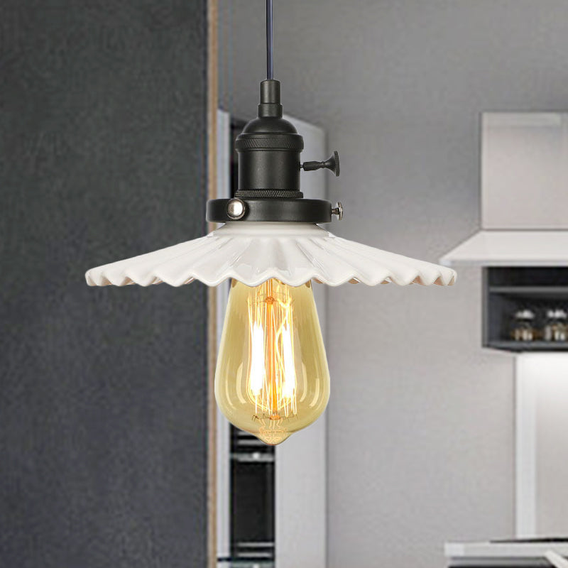 Scalloped Edge Hanging Light Fixture - Ceramic Pendant Ceiling For Industrial Dining Rooms (1 Bulb)