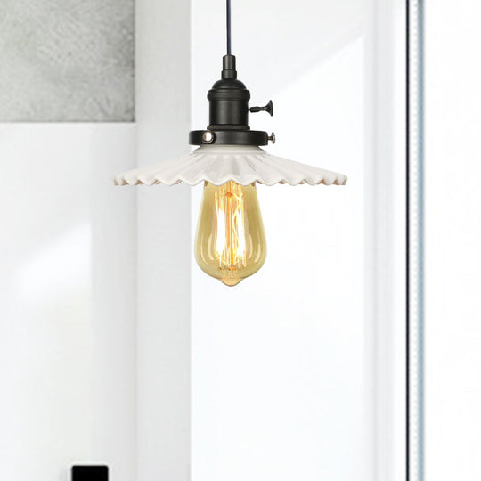 Scalloped Edge Hanging Light Fixture - Ceramic Pendant Ceiling For Industrial Dining Rooms (1 Bulb)