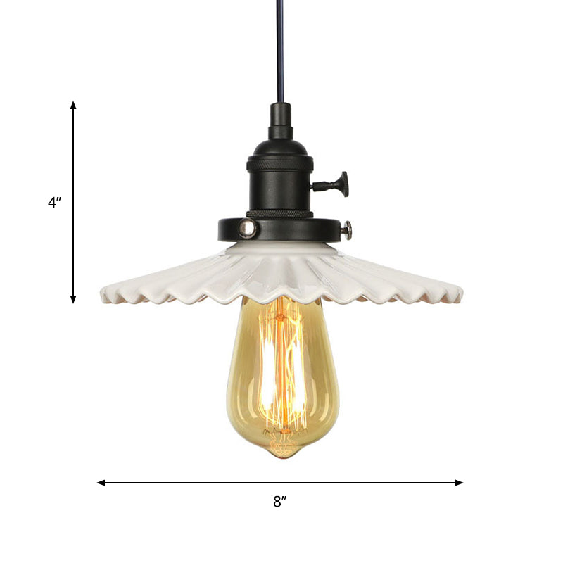 Ceramic Scalloped Edge Industrial Pendant Light With Single Bulb For Dining Rooms In Black Bronze