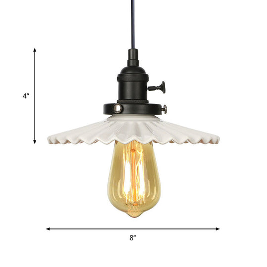Scalloped Edge Hanging Light Fixture - Ceramic Pendant Ceiling For Industrial Dining Rooms (1 Bulb)