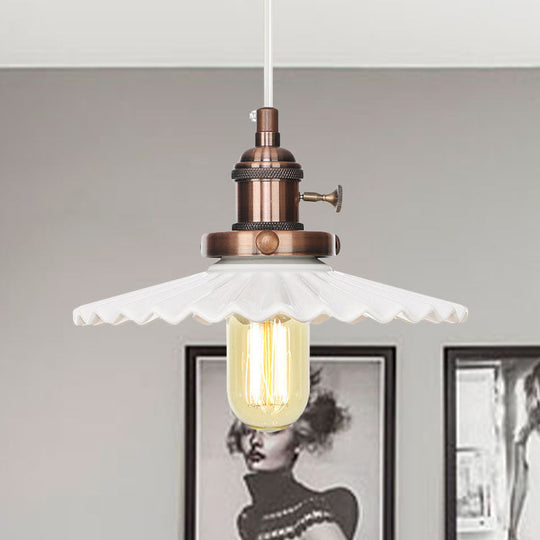 Ceramic Scalloped Edge Industrial Pendant Light With Single Bulb For Dining Rooms In Black Bronze