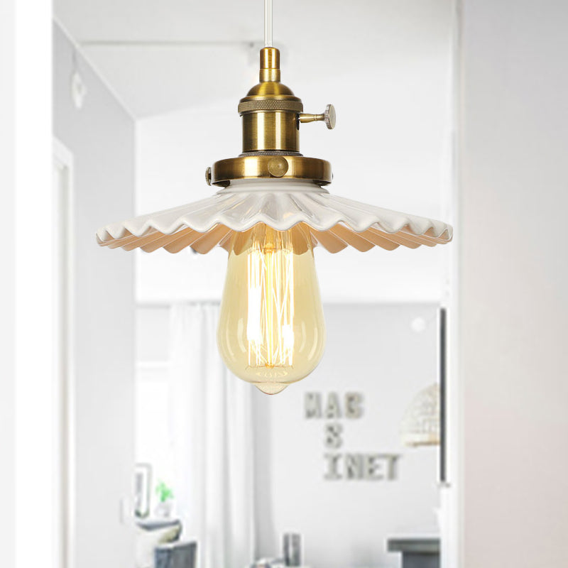 Scalloped Edge Hanging Light Fixture - Ceramic Pendant Ceiling For Industrial Dining Rooms (1 Bulb)