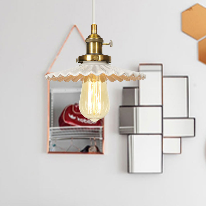 Ceramic Scalloped Edge Industrial Pendant Light With Single Bulb For Dining Rooms In Black Bronze