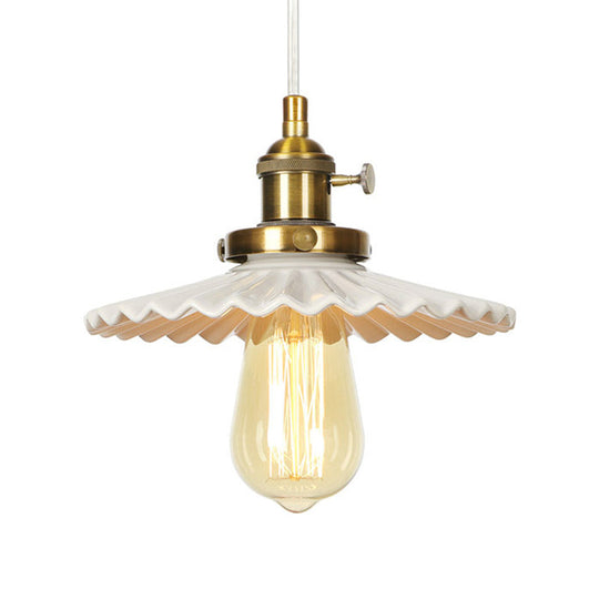 Scalloped Edge Hanging Light Fixture - Ceramic Pendant Ceiling For Industrial Dining Rooms (1 Bulb)