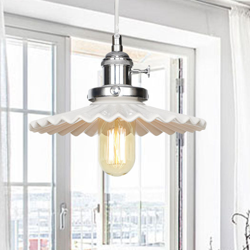 Scalloped Edge Hanging Light Fixture - Ceramic Pendant Ceiling For Industrial Dining Rooms (1 Bulb)