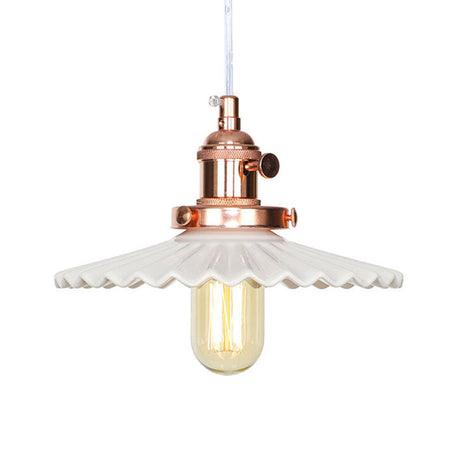 Scalloped Edge Hanging Light Fixture - Ceramic Pendant Ceiling For Industrial Dining Rooms (1 Bulb)