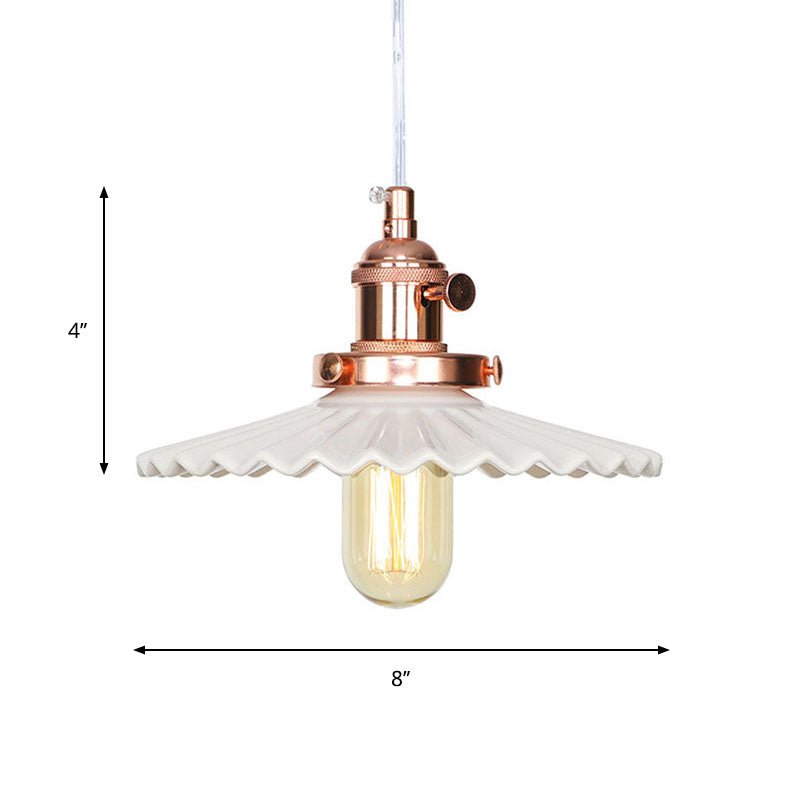 Scalloped Edge Hanging Light Fixture - Ceramic Pendant Ceiling For Industrial Dining Rooms (1 Bulb)