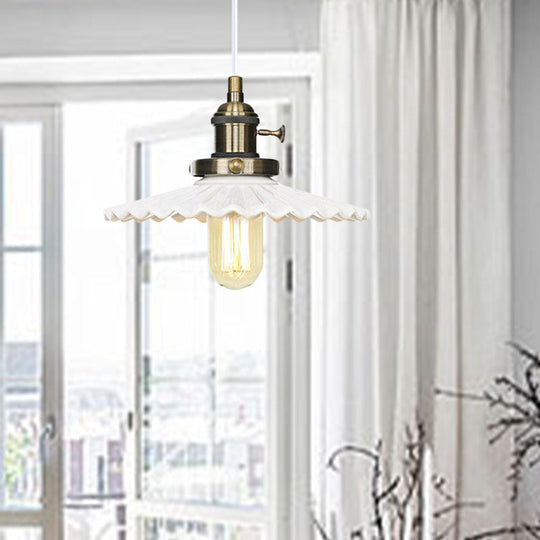 Ceramic Scalloped Edge Industrial Pendant Light With Single Bulb For Dining Rooms In Black Bronze