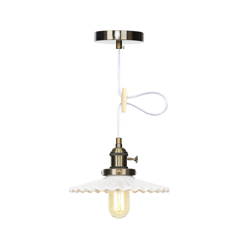 Ceramic Scalloped Edge Industrial Pendant Light With Single Bulb For Dining Rooms In Black Bronze