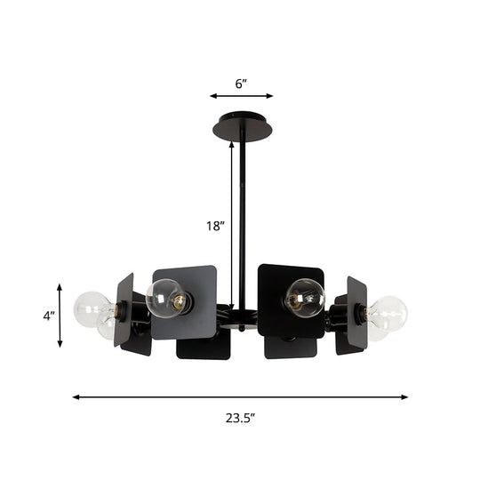 Industrial Metal Square Chandelier Lighting - 8-Head Black Ceiling Fixture For Restaurants