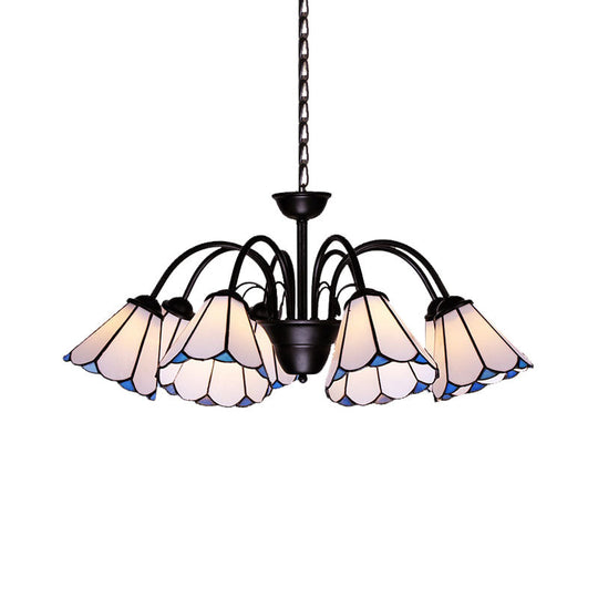 Baroque Black Cut Glass Conical Chandelier Ceiling Pendant Light - 6/8 Lights For Living Room