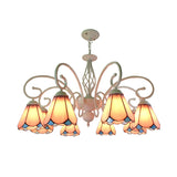 Stylish Arched Chandelier With Tiffany Glass Shades Perfect For Bedroom Pendant Lighting - 5/6/8
