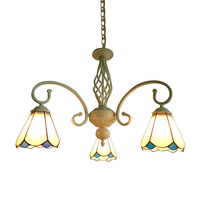 Stylish Arched Chandelier With Tiffany Glass Shades - 5/6/8 Lights For Bedroom Pendant Lighting